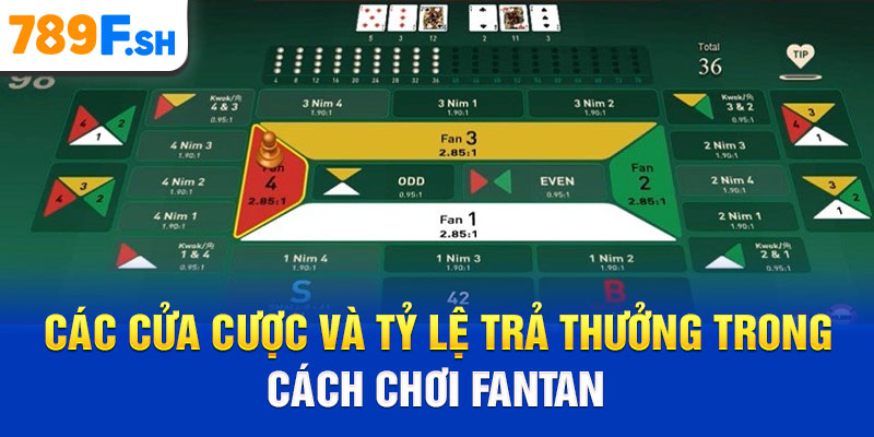 Các cửa cược và tỷ lệ trả thưởng trong cách chơi Fantan